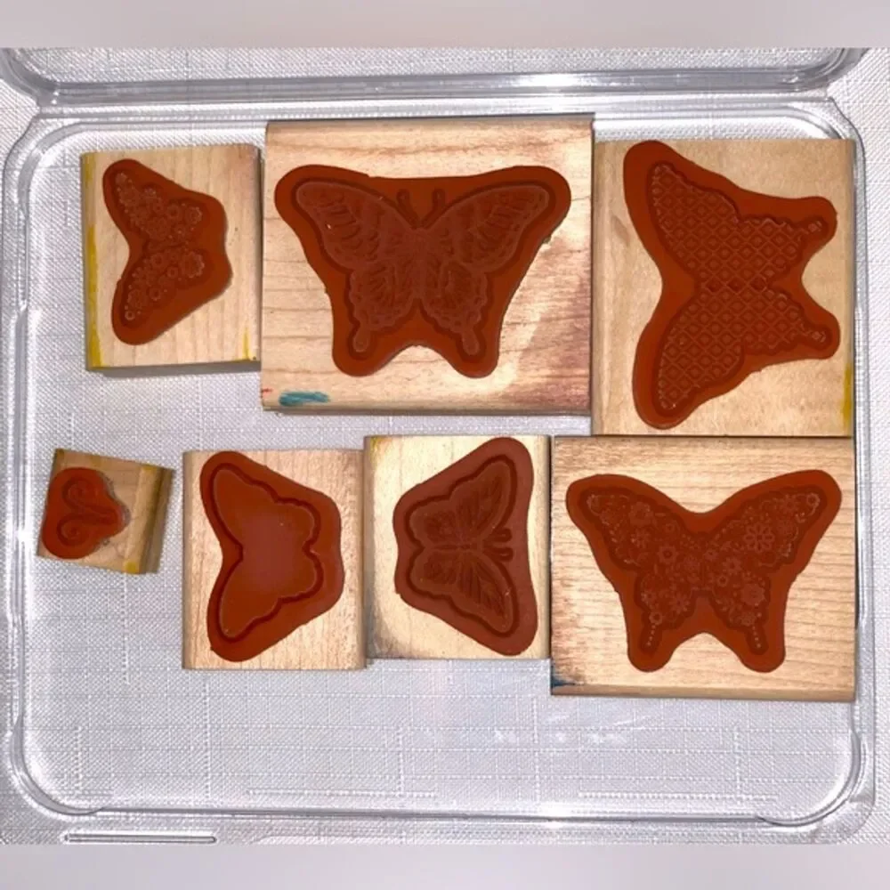 STAMPIN' UP! Stamp Set Of 7 Papillon Potpourri Butterflies Retired Rubber Wooden